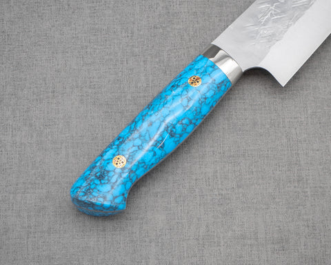 Takeshi Saji SRS13 Migaki Tsuchime Gyuto with Blue Turquoise Handle