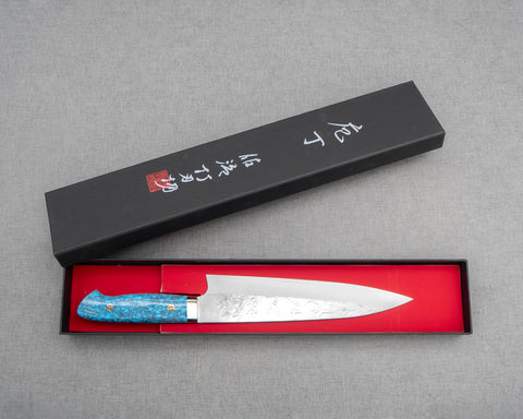 Takeshi Saji SRS13 Migaki Tsuchime Gyuto with Blue Turquoise Handle