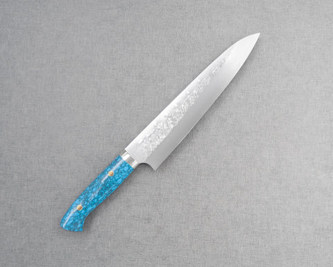 Takeshi Saji SRS13 Migaki Tsuchime Gyuto with Blue Turquoise Handle