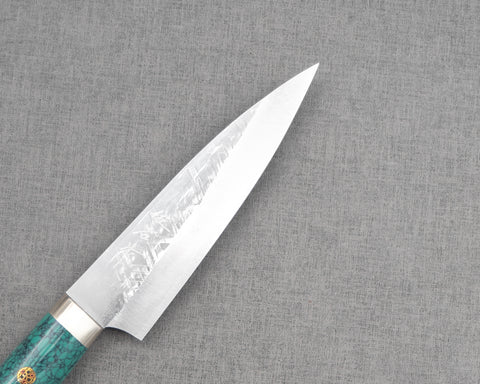 Takeshi Saji SRS13 Migaki Tsuchime 130mm Petty with Green Turquoise Handle