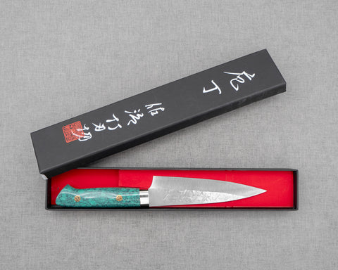 Takeshi Saji SRS13 Migaki Tsuchime 130mm Petty with Green Turquoise Handle