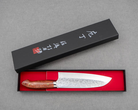 Takeshi Saji SRS13 Migaki Tsuchime 180mm Santoku with Karin Wood Handle