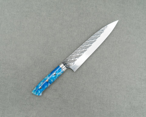 Takeshi Saji STRIX Mirror Tsuchime 210mm Gyuto with Sea Wave Acrylic Handle