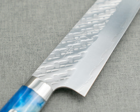 Takeshi Saji STRIX Mirror Tsuchime 210mm Gyuto with Sea Wave Acrylic Handle