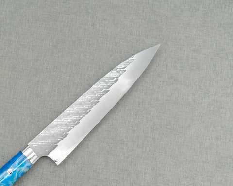 Takeshi Saji STRIX Mirror Tsuchime 210mm Gyuto with Sea Wave Acrylic Handle