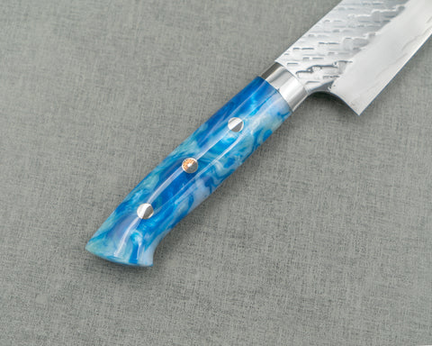 Takeshi Saji STRIX Mirror Tsuchime 210mm Gyuto with Sea Wave Acrylic Handle