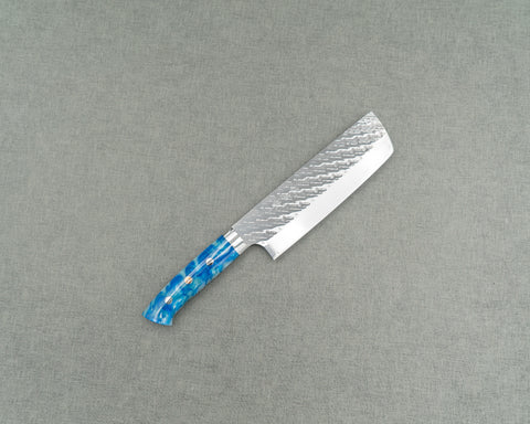 Takeshi Saji STRIX Mirror Tsuchime 160mm Nakiri with Sea Wave Acrylic Handle