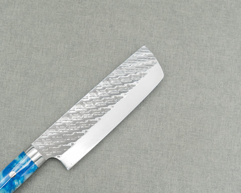 Takeshi Saji STRIX Mirror Tsuchime 160mm Nakiri with Sea Wave Acrylic Handle