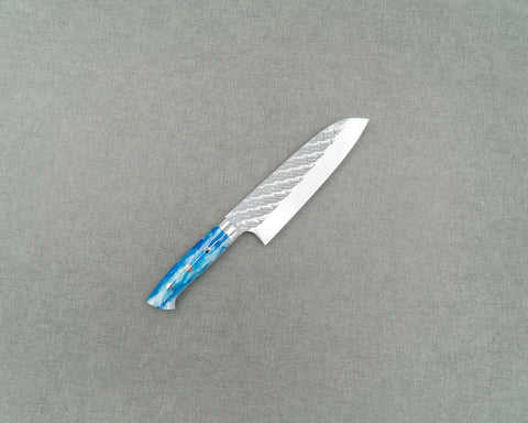 Takeshi Saji STRIX Mirror Tsuchime 175mm Santoku with Sea Wave Acrylic Handle