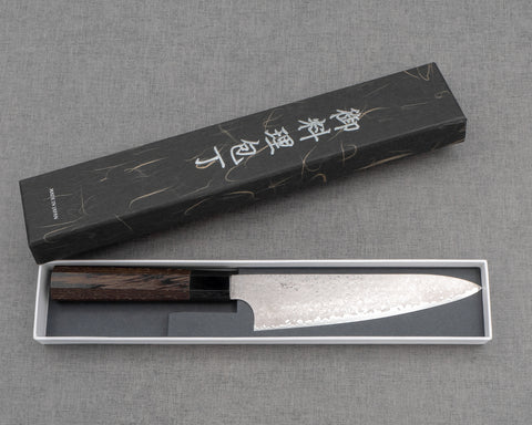 Yoshihiro Yauji "Ginyo" Ginsan (Silver #3) Damascus 150mm Petty with Wenge Buffalo Horn Handle