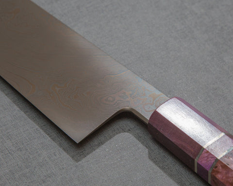 Shoichi Hashimoto "Tobikumo" Aogami #2 / Shirogami #2 Coreless Twisted Damascus 240mm Gyuto with Violet Stablized Wood Handle