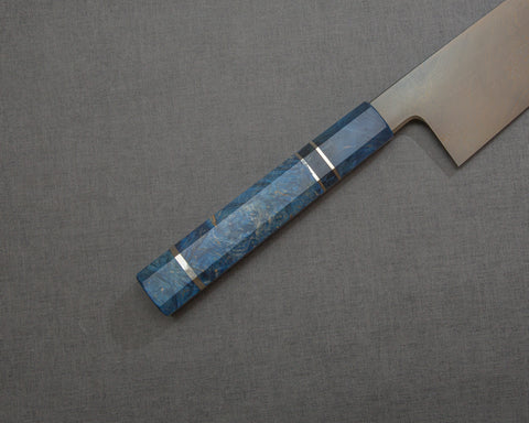 Shoichi Hashimoto "Tobikumo" Aogami #2 / Shirogami #2 Coreless Twisted Damascus 240mm Gyuto with Blue Stablized Wood Handle