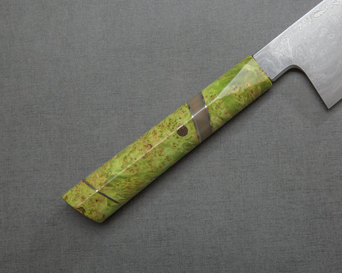 Shoichi Hashimoto Aogami #2 / Shirogami #2 Damascus 240mm Gyuto with Lime Green Handle