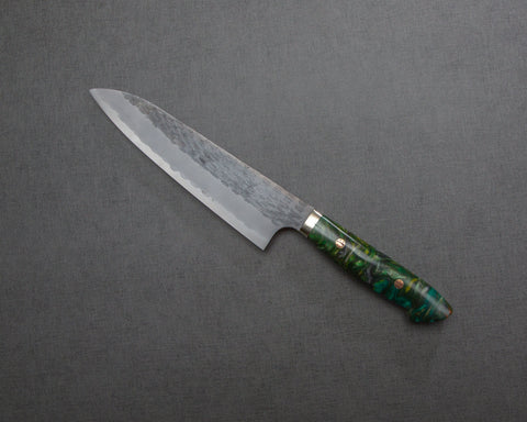 Nigara R2/SG2 Tsuchime Kurouchi 210mm Gyuto with Polished Emerald Acrylic Handle