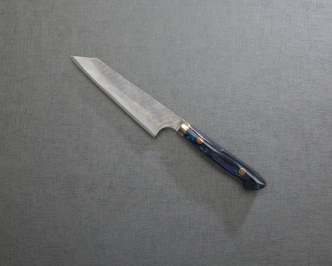 Nigara R2/SG2 Matt Migaki Tsuchime 135mm Honesuki with Polished Twilight Blue Acrylic Handle