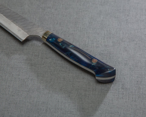 Nigara R2/SG2 Matt Migaki Tsuchime 135mm Honesuki with Polished Twilight Blue Acrylic Handle