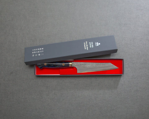 Nigara R2/SG2 Matt Migaki Tsuchime 135mm Honesuki with Polished Twilight Blue Acrylic Handle