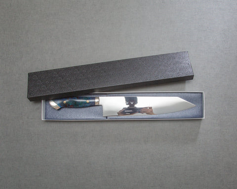 Kenji Togashi Shirogami #2 Mizu-Honyaki Mirror Ripple 240mm Kiritsuke Gyuto with Polished Flowing Blue River Acrylic Handle