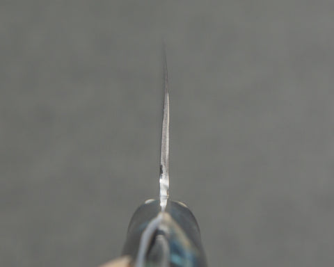 Kenji Togashi Shirogami #2 Mizu-Honyaki Mirror Ripple 180mm Santoku with Polished Navy Acrylic Handle