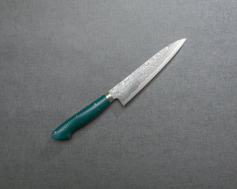 Shigeki Tanaka R2/SG2 Kurosome Damascus 135mm Petty with Pine Green Patterned Handle