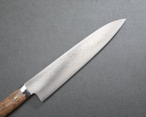 Takeshi Saji VG10 Colored Damascus 240mm Gyuto with Stabilized Wood Handle
