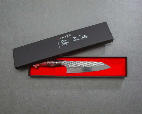 Yu Kurosaki "Senko" R2/SG2 170mm Santoku with Polished Flowing Scarlet Marble Acrylic Handle