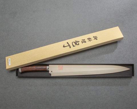 Goh Umanosuke Yoshihiro Ginsan (Silver #3) Mirror 330mm Yanagiba with Ironwood Handle with Saya